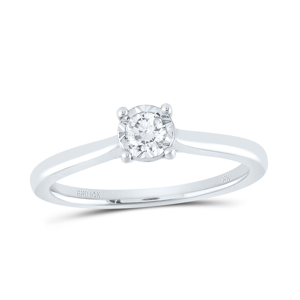 14kt White Gold Womens Round Diamond Solitaire Ring 1/6 Cttw