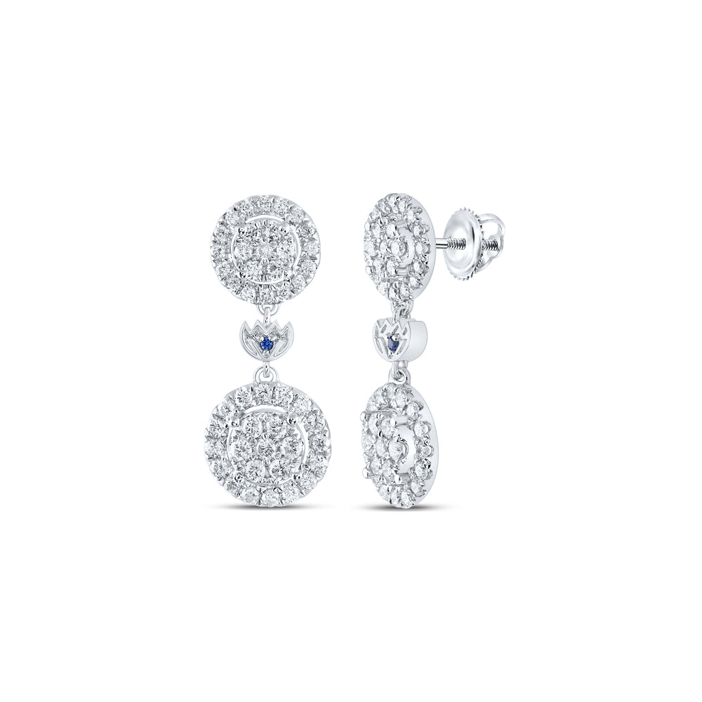 14kt White Gold Womens Round Diamond Dangle Earrings 1 Cttw