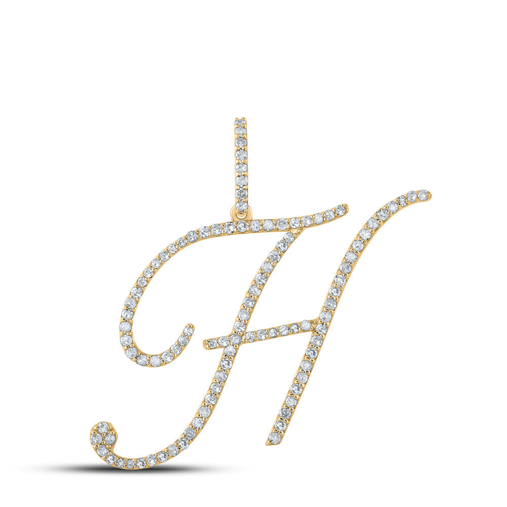 14kt White Gold Womens Round Diamond H Initial Letter Pendant 5/8 Cttw