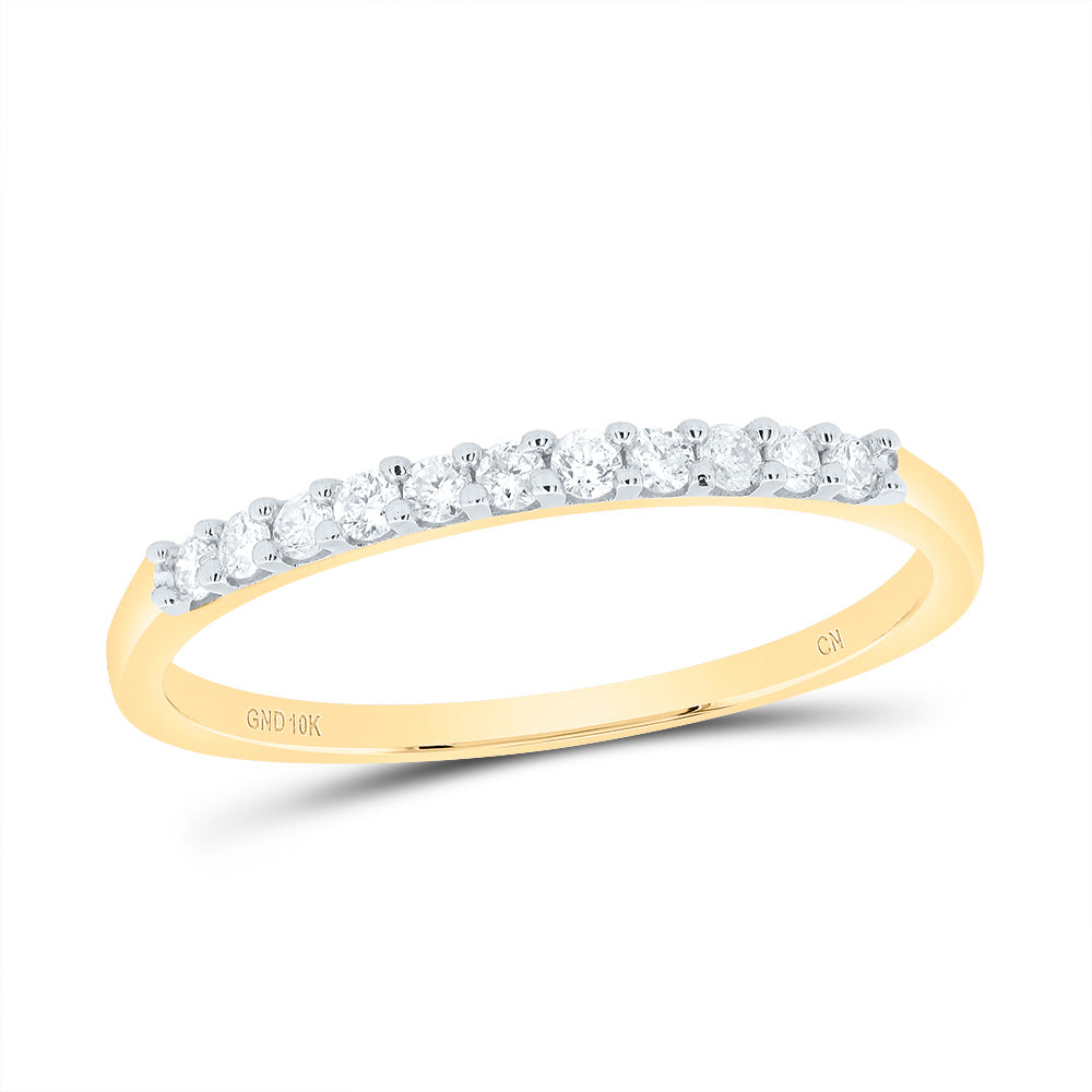 10kt Yellow Gold Womens Round Diamond Wedding Single Row Band 1/6 Cttw