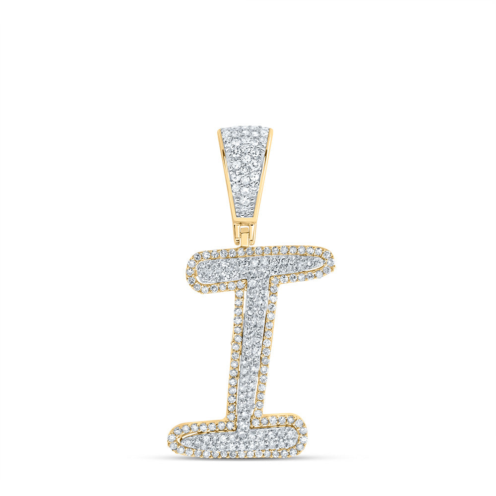 10kt Two-tone Gold Mens Round Diamond I Initial Letter Charm Pendant 5/8 Cttw