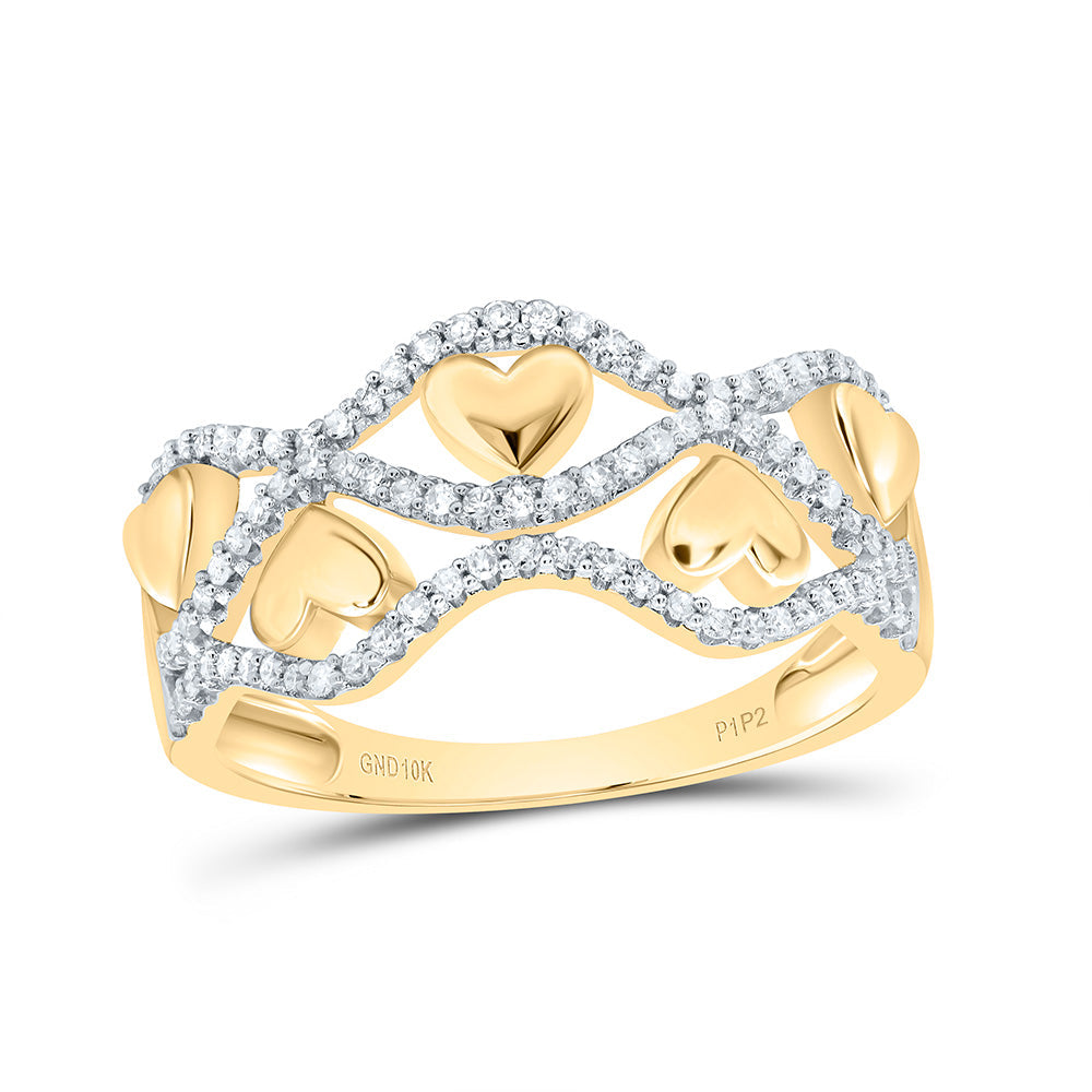 10kt Yellow Gold Womens Round Diamond Heart Band Ring 1/5 Cttw