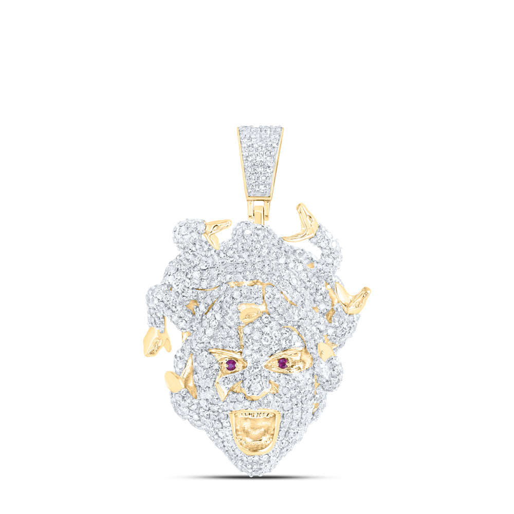 10kt Yellow Gold Mens Round Diamond Medusa Face Charm Pendant 3-5/8 Cttw