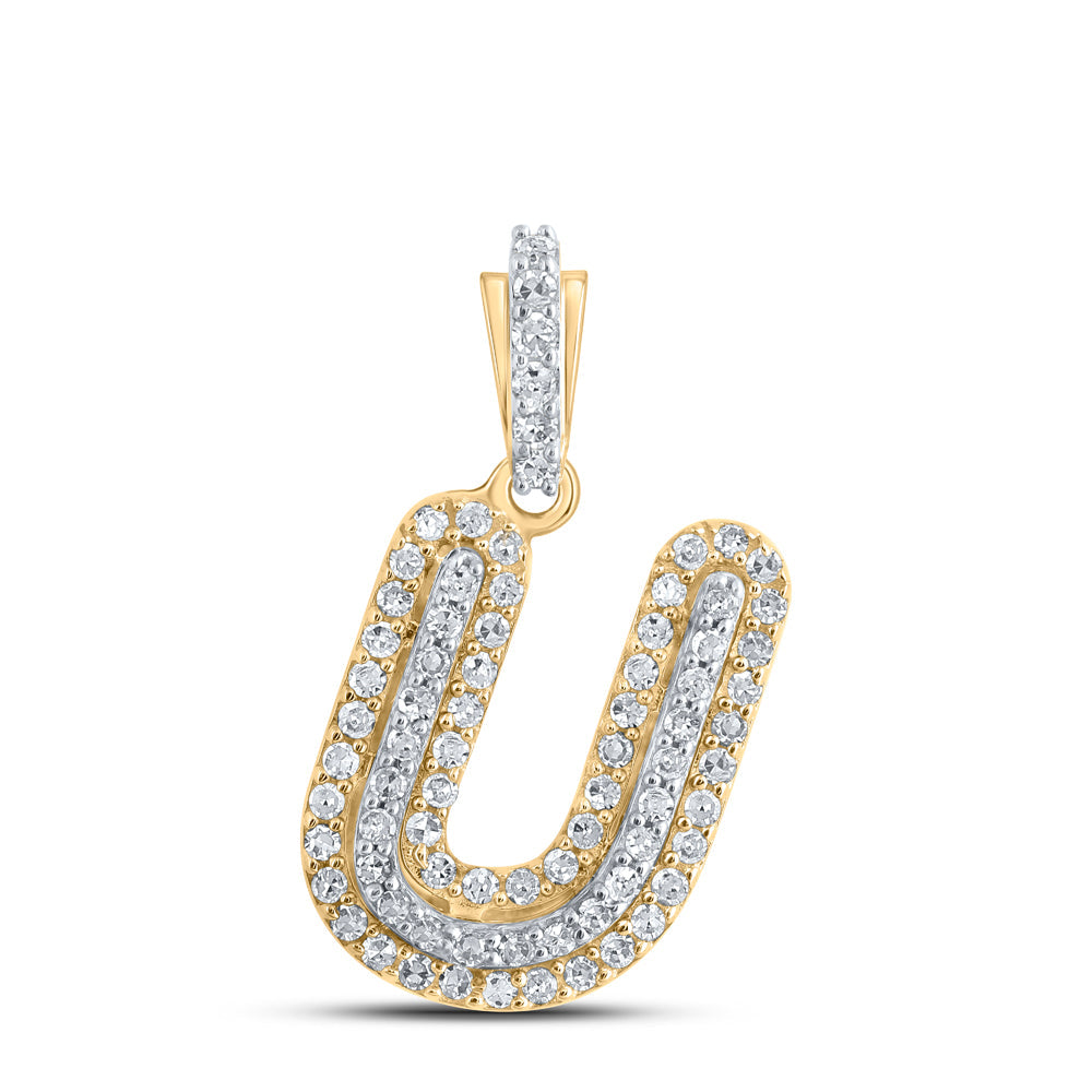 10kt Yellow Gold Womens Round Diamond U Initial Letter Pendant 1/5 Cttw