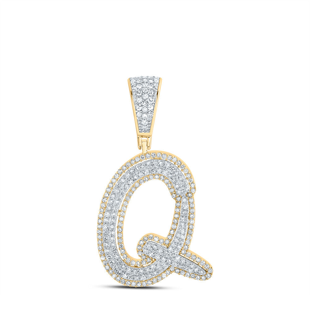 10kt Two-tone Gold Mens Round Diamond Q Initial Letter Charm Pendant 7/8 Cttw