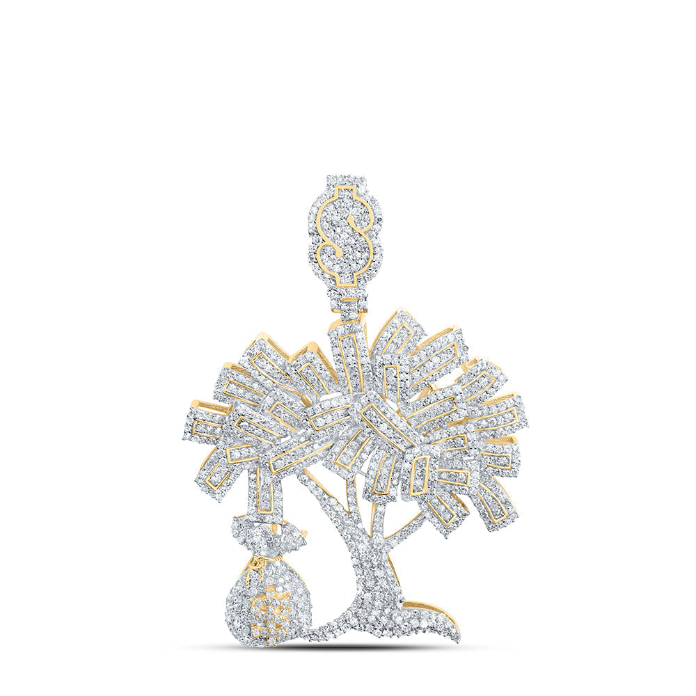 10kt Yellow Gold Mens Round Diamond Money Tree Charm Pendant 2-3/4 Cttw