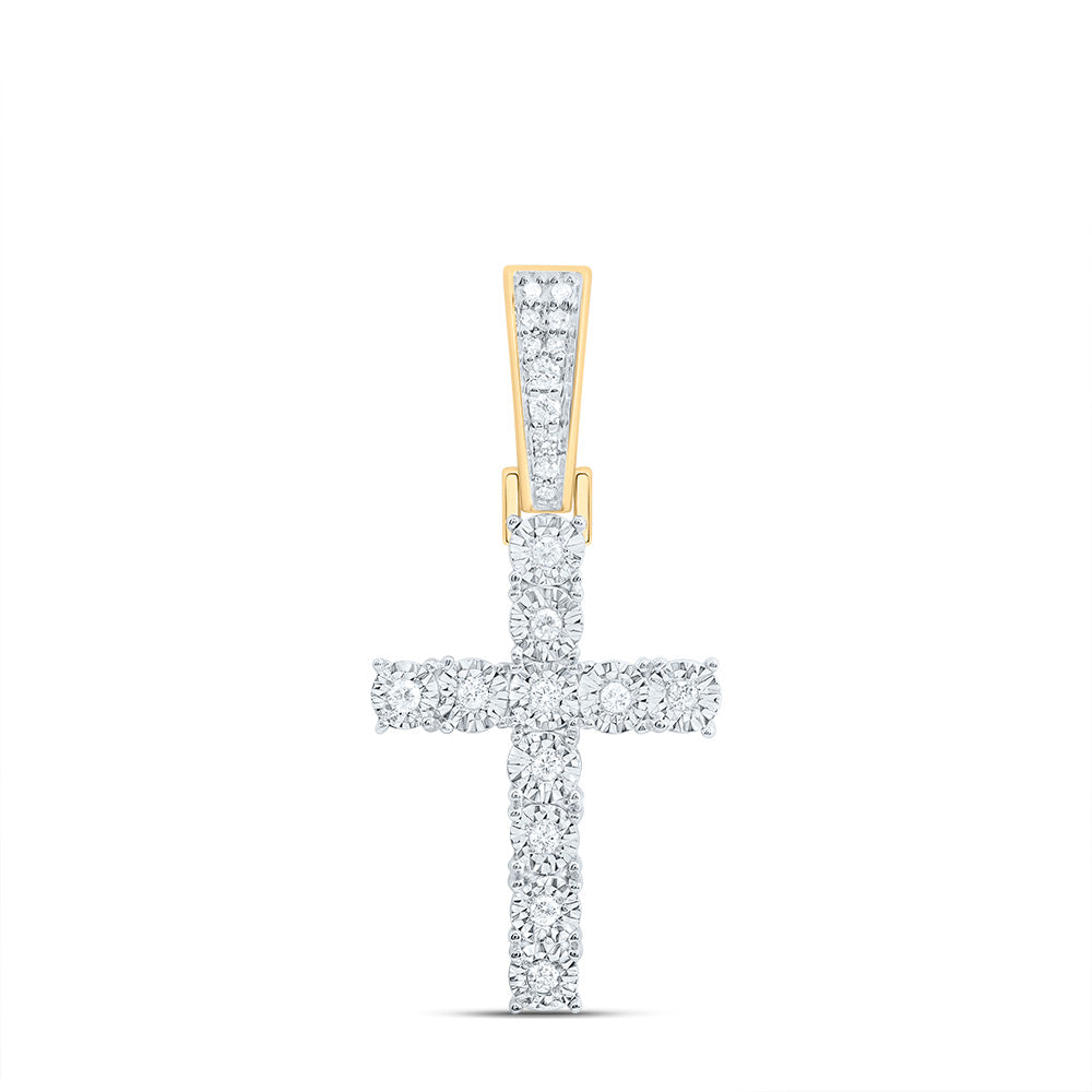 10kt Yellow Gold Mens Round Diamond Cross Charm Pendant 1/8 Cttw