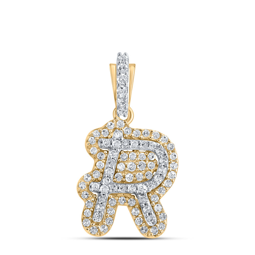 10kt Yellow Gold Womens Round Diamond R Initial Letter Pendant 1/5 Cttw