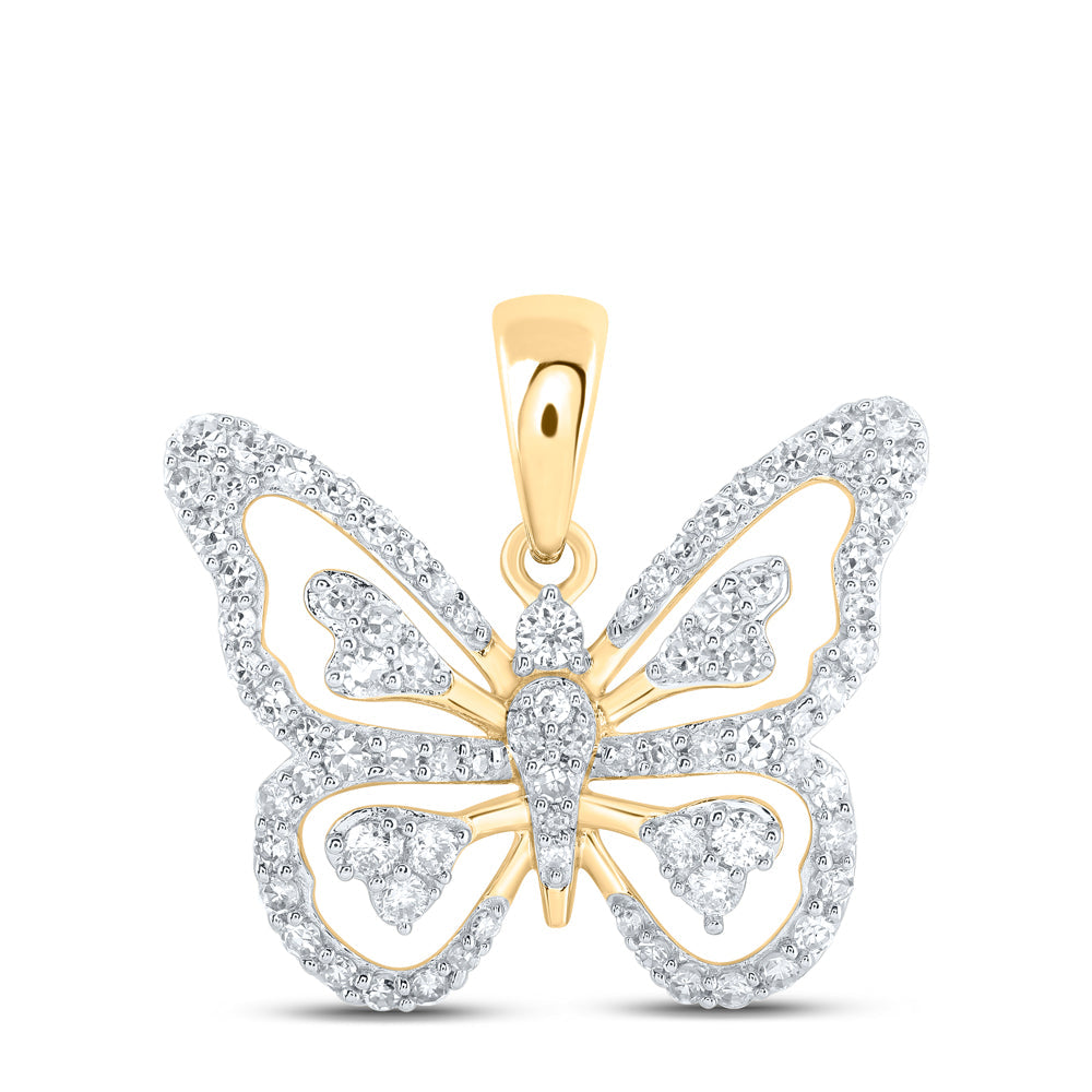 10kt Yellow Gold Womens Round Diamond Butterfly Pendant 3/8 Cttw