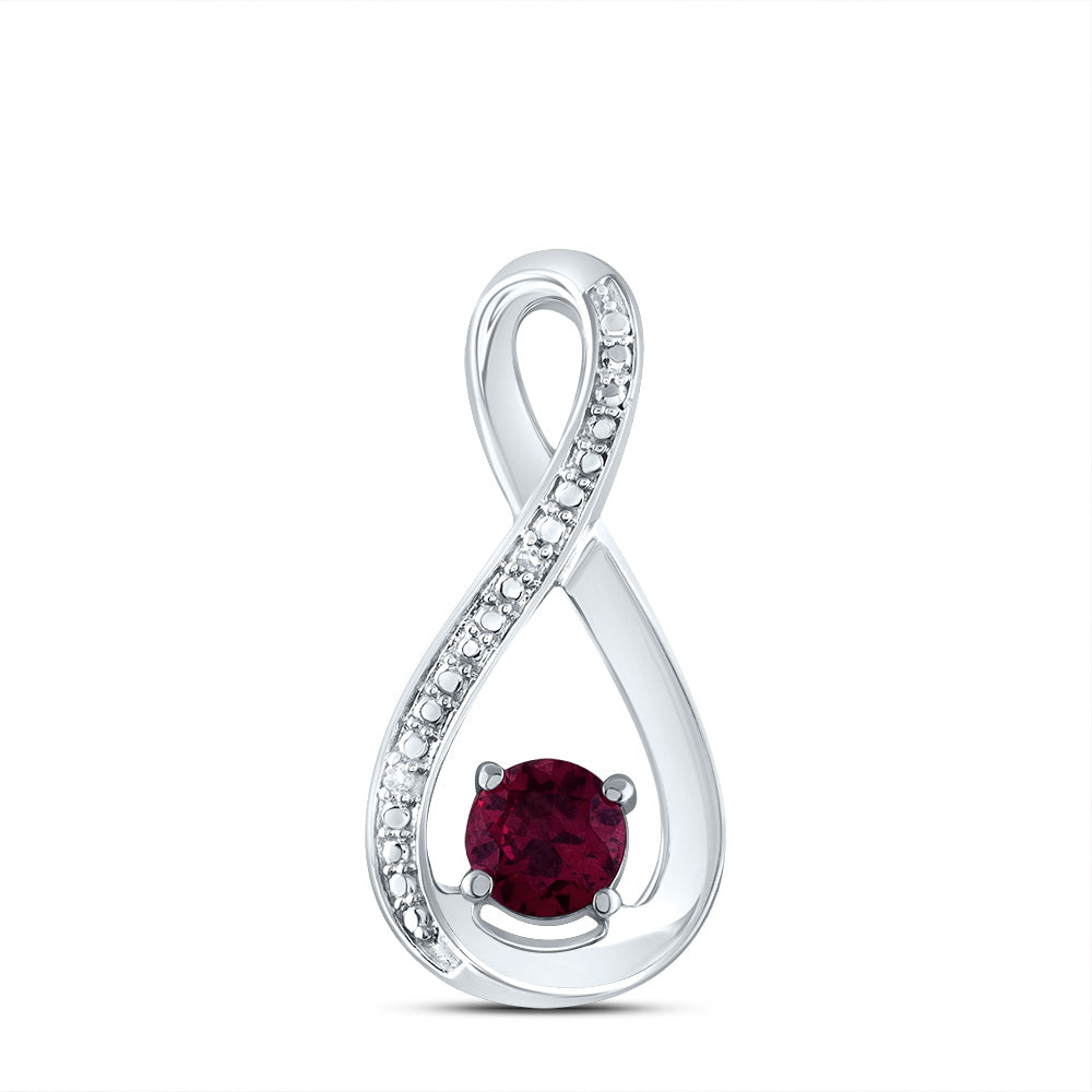 Sterling Silver Womens Round Synthetic Ruby Diamond Fashion Pendant 5/8 Cttw