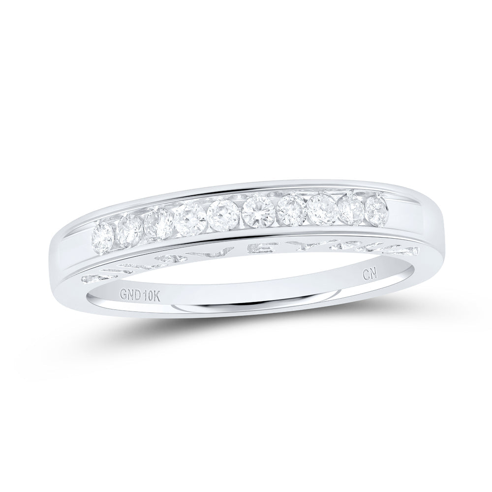 10kt White Gold Womens Round Diamond I Love You Band Ring 1/5 Cttw