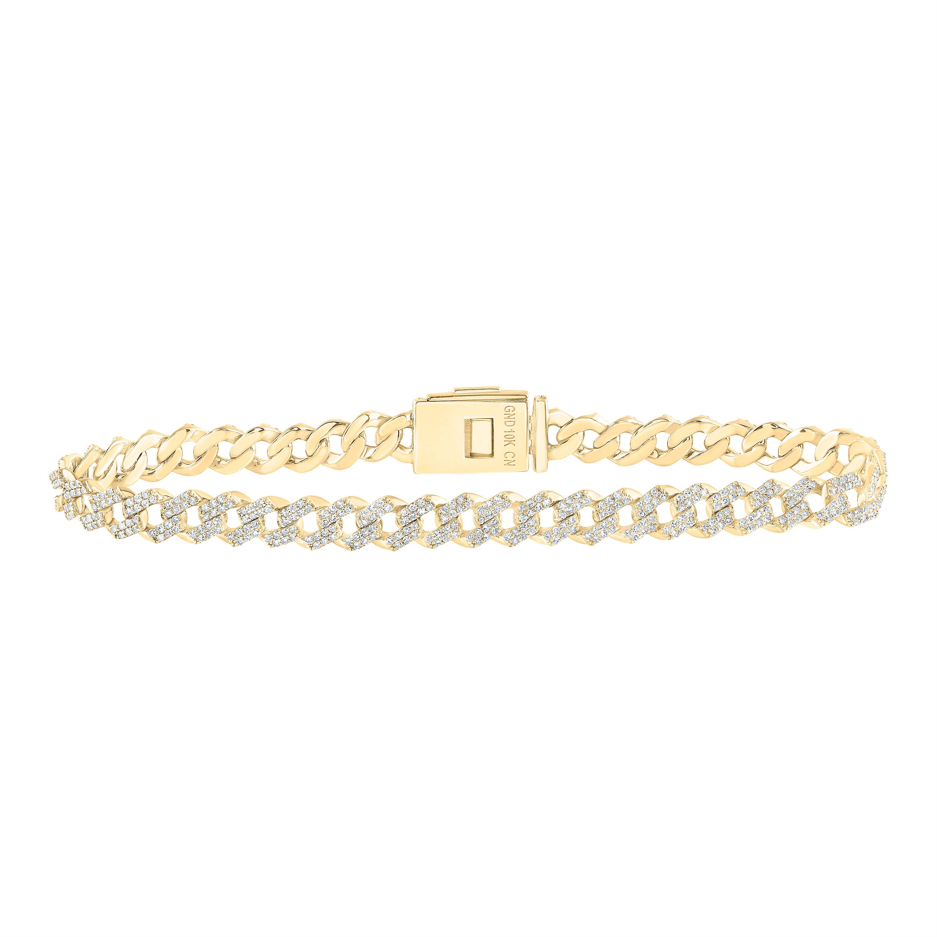 10kt Yellow Gold Mens Round Diamond Curb Link Link Bracelet 3 Cttw