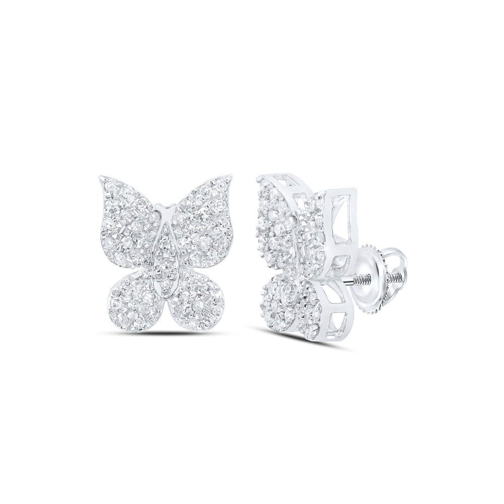 10kt White Gold Womens Round Diamond Butterfly Earrings 1/4 Cttw