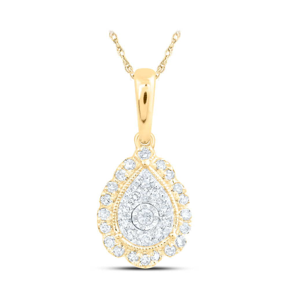 10kt Yellow Gold Womens Round Diamond Teardrop Pendant 1/5 Cttw