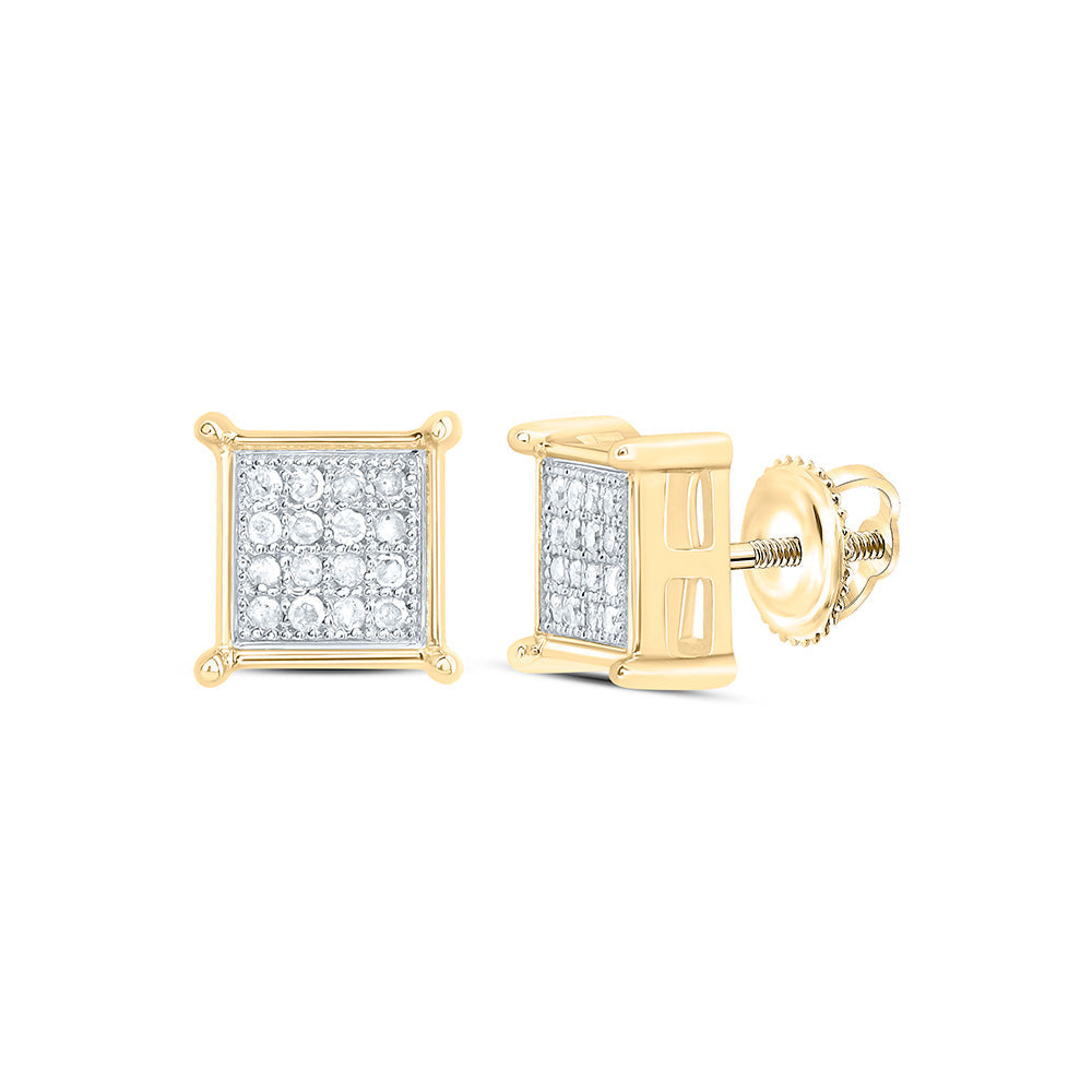 14kt Yellow Gold Womens Round Diamond Square Earrings 1/10 Cttw