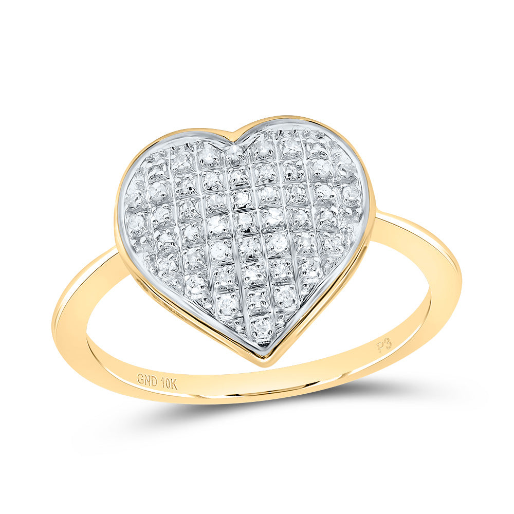 10kt Yellow Gold Womens Round Diamond Heart Ring 1/6 Cttw