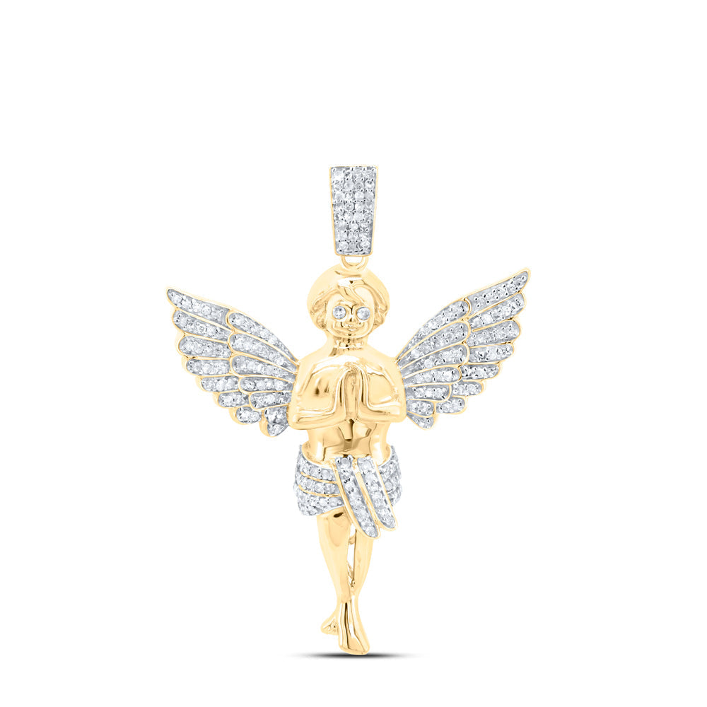 14kt Yellow Gold Mens Round Diamond Angel Charm Pendant 3/8 Cttw