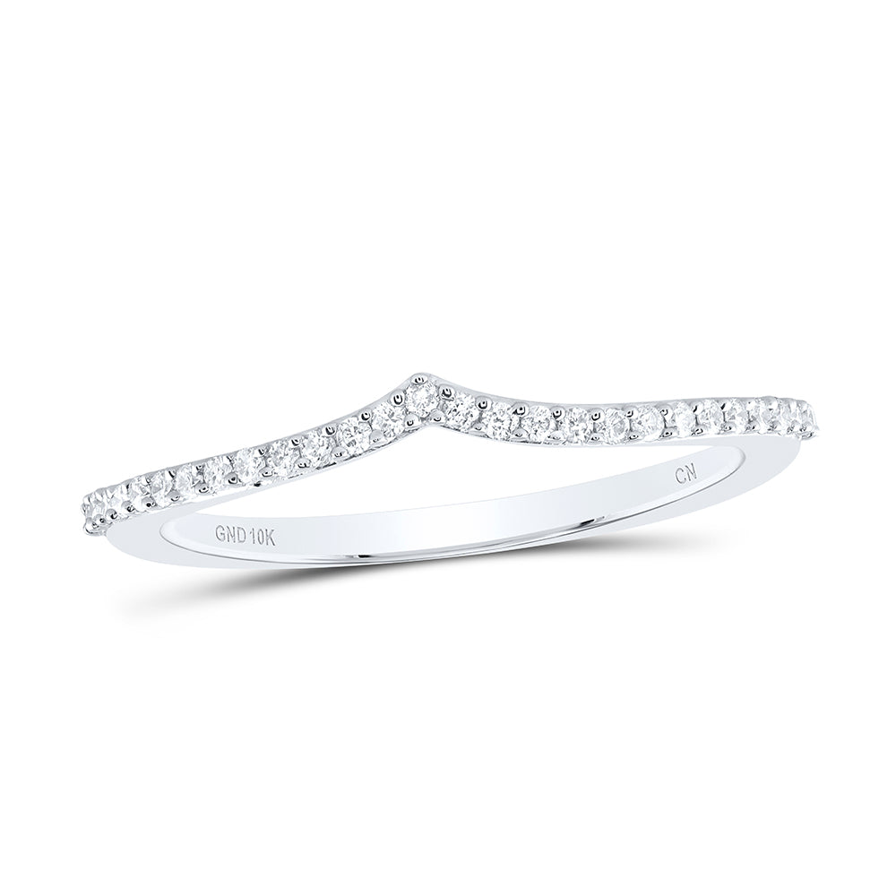 10kt White Gold Womens Round Diamond Chevron Stackable Band Ring 1/6 Cttw