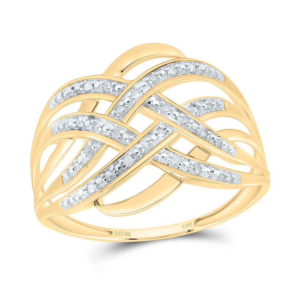 10kt Yellow Gold Womens Round Diamond Woven Fashion Band Ring 1/20 Cttw