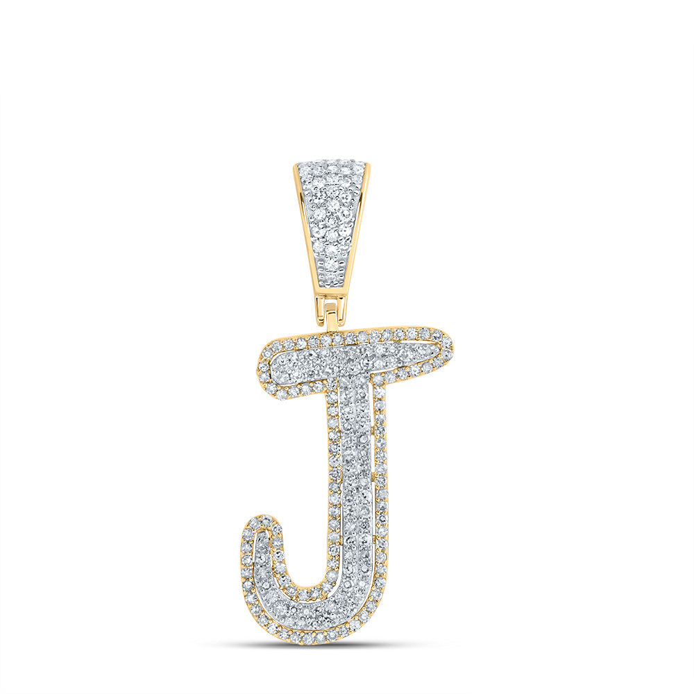 10kt Two-tone Gold Mens Round Diamond J Initial Letter Charm Pendant 5/8 Cttw