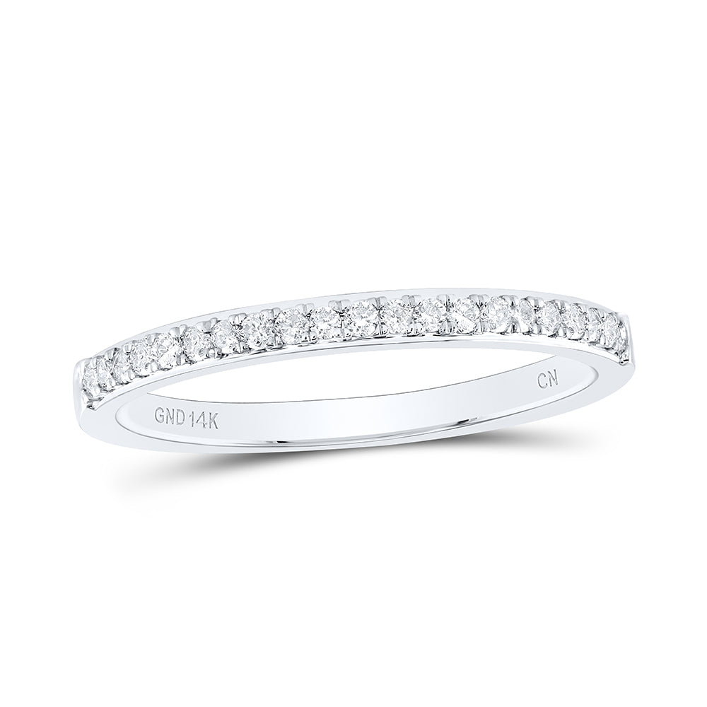 14kt White Gold Womens Round Diamond Wedding Single Row Band 1/6 Cttw