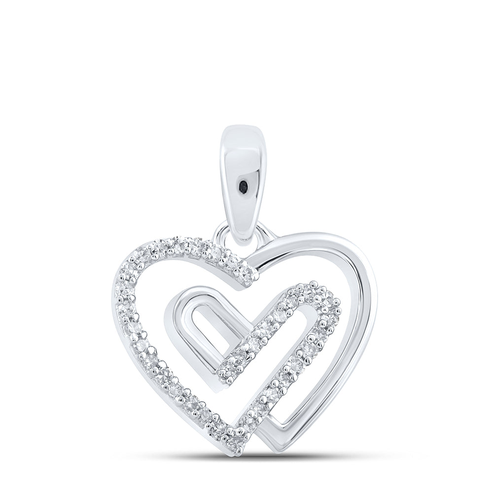 10kt White Gold Womens Round Diamond Heart Pendant 1/12 Cttw