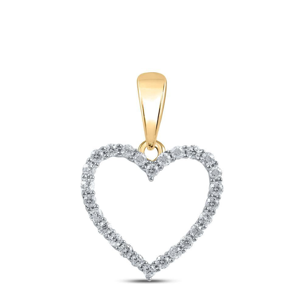 10kt Yellow Gold Womens Round Diamond Heart Pendant 1/10 Cttw