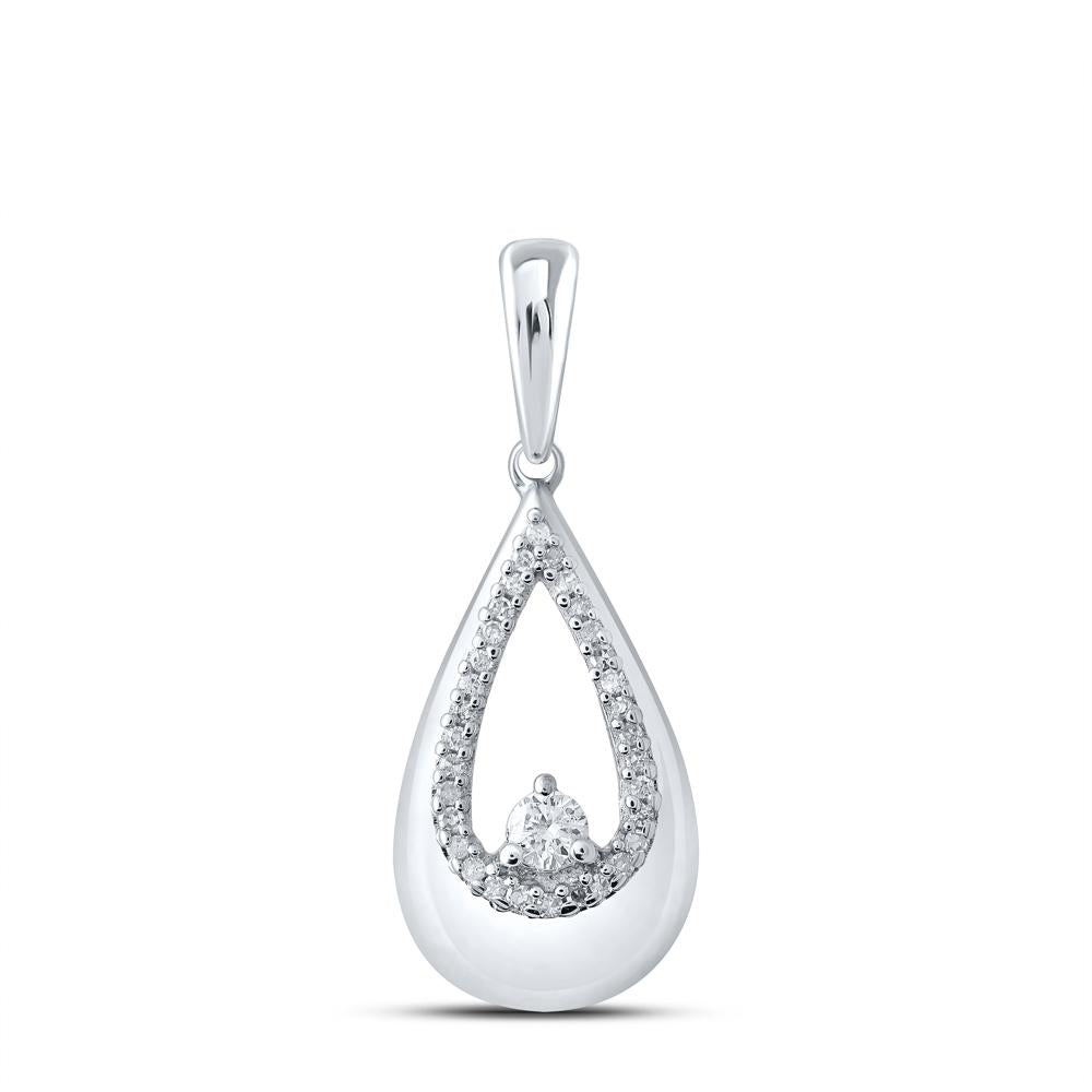 10kt White Gold Womens Round Diamond Teardrop Pendant 1/10 Cttw