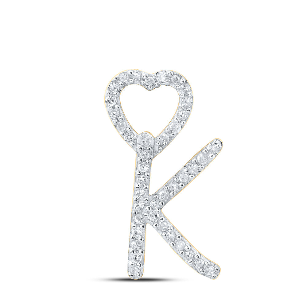 10kt Yellow Gold Womens Round Diamond K Heart Letter Pendant 1/8 Cttw