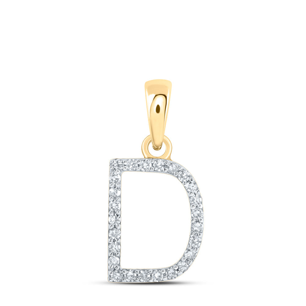 10kt Yellow Gold Womens Round Diamond D Initial Letter Pendant 1/10 Cttw