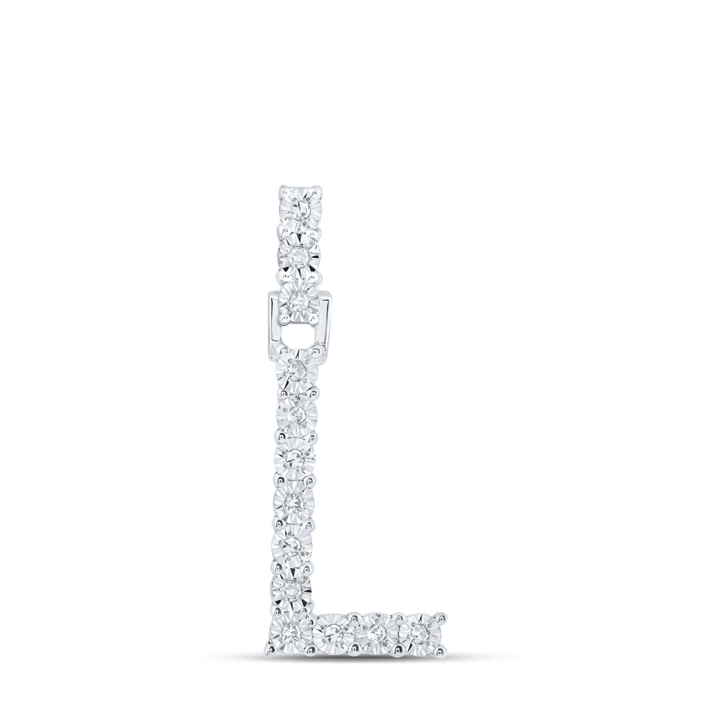 10kt White Gold Womens Round Diamond L Initial Letter Pendant 1/12 Cttw