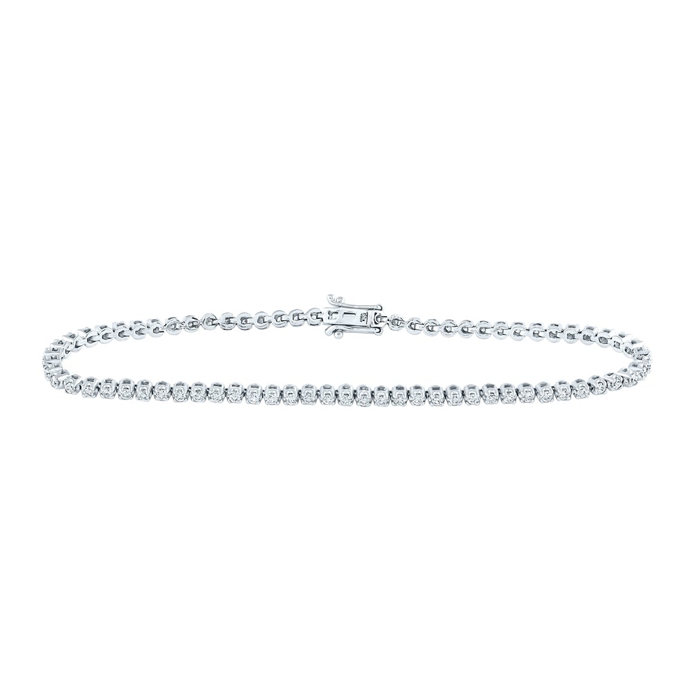 14kt White Gold Womens Round Diamond Single Row Tennis Bracelet 1-1/5 Cttw