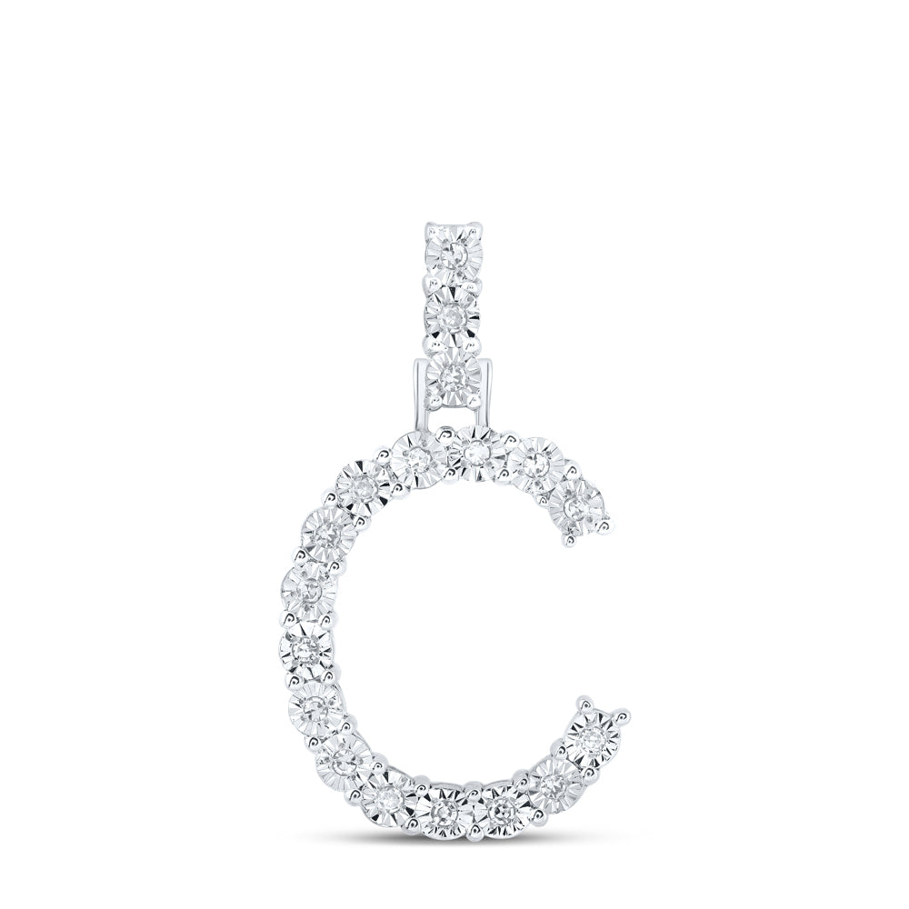 10kt White Gold Womens Round Diamond C Initial Letter Pendant 1/10 Cttw