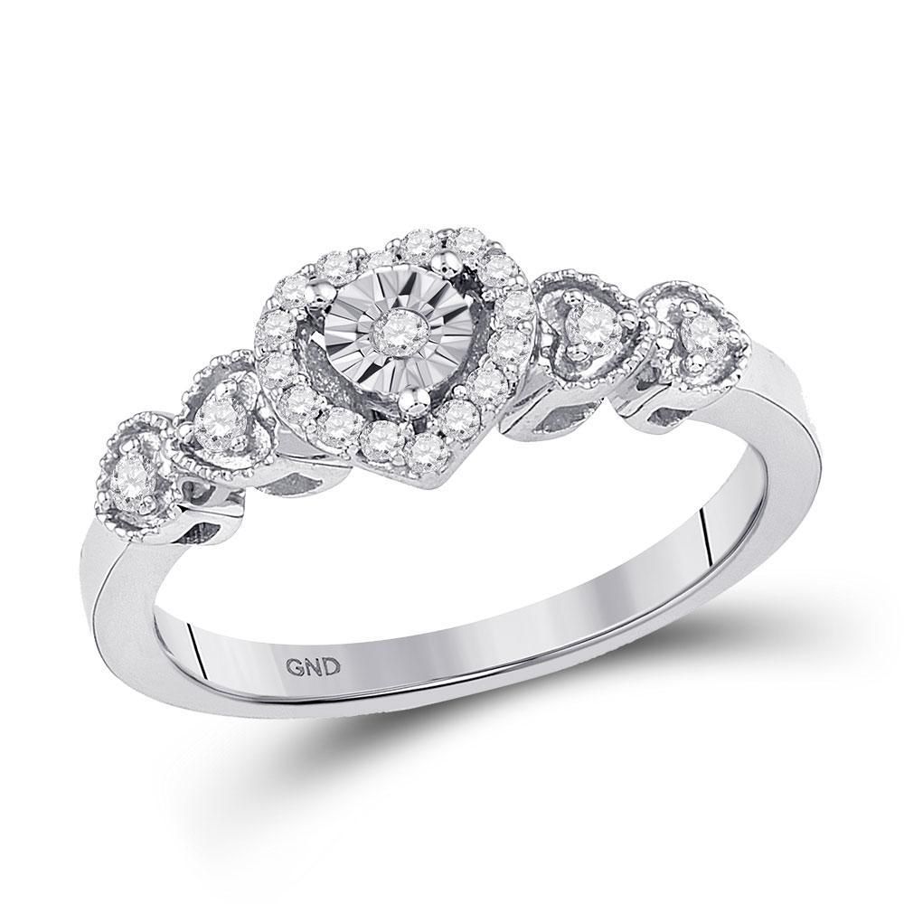 10kt White Gold Womens Round Diamond Heart Ring 1/5 Cttw