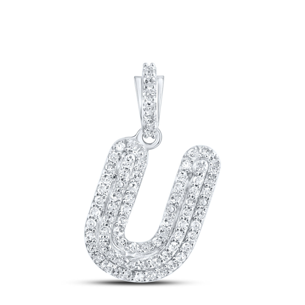 10kt White Gold Womens Round Diamond U Initial Letter Pendant 1/5 Cttw