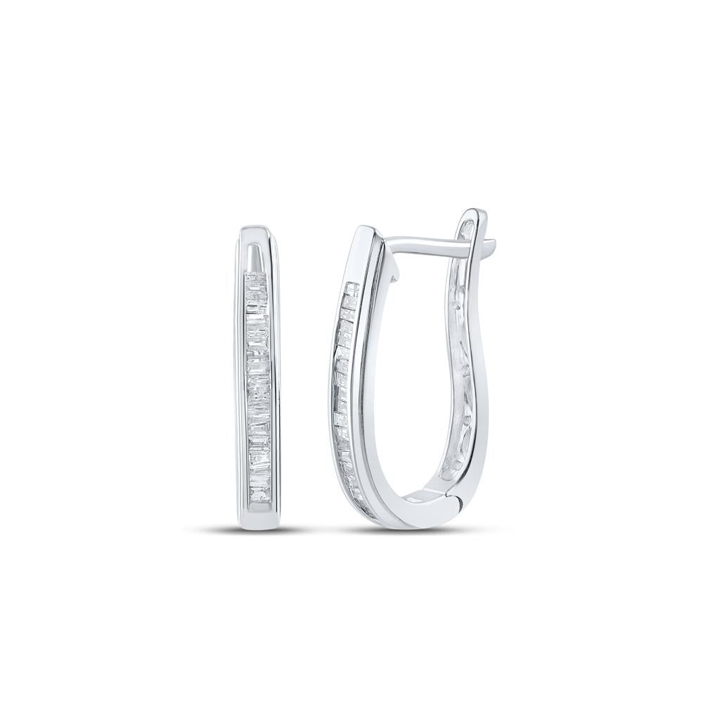 10kt White Gold Womens Baguette Channel-set Diamond Hoop Earrings 1/4 Cttw