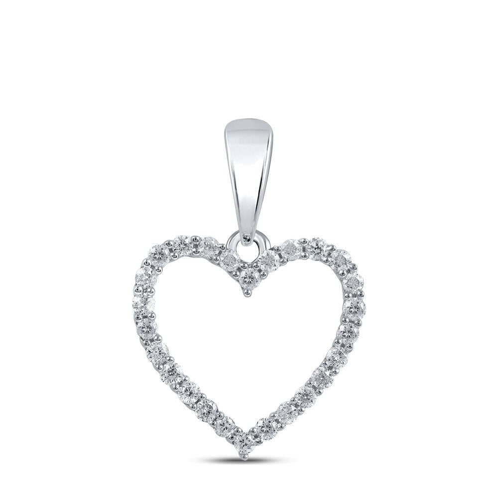 10kt White Gold Womens Round Diamond Heart Pendant 1/10 Cttw