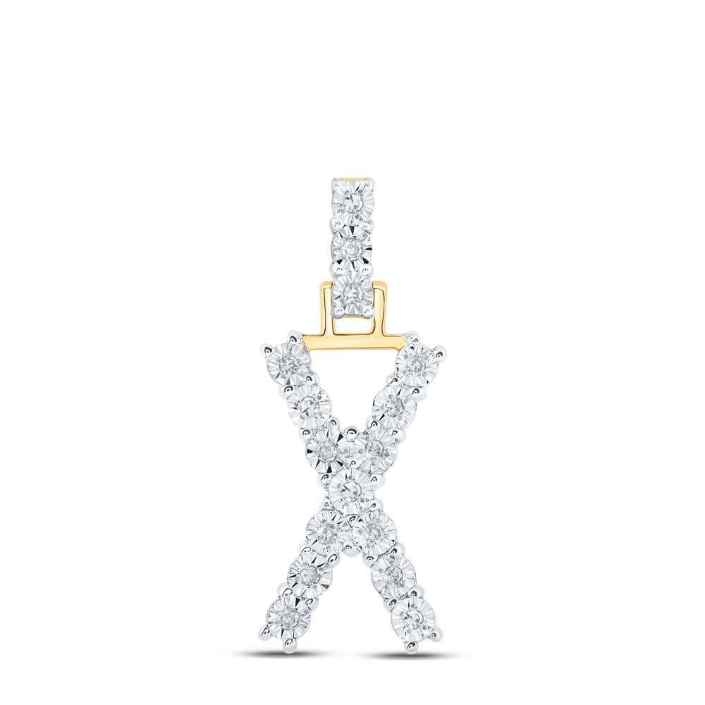 10kt Yellow Gold Womens Round Diamond X Initial Letter Pendant 1/12 Cttw