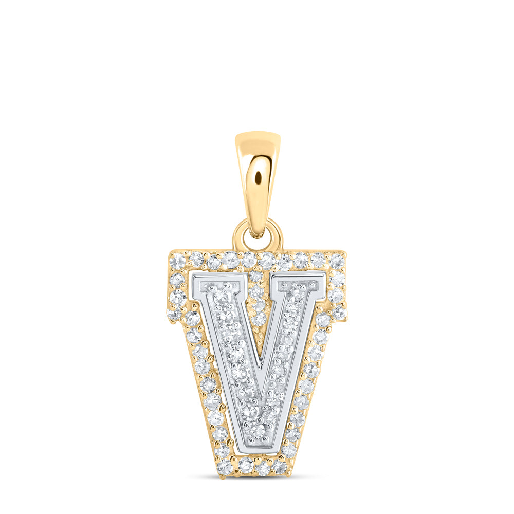 10kt Two-tone Gold Womens Round Diamond V Initial Letter Pendant 1/6 Cttw