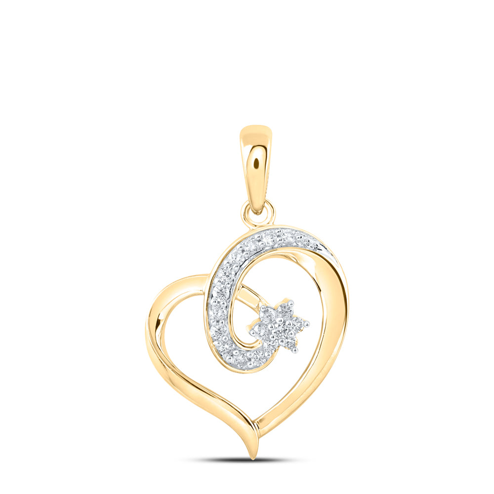 10kt Yellow Gold Womens Round Diamond Heart Pendant 1/6 Cttw