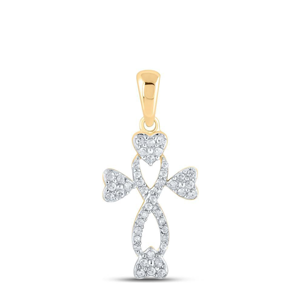 10kt Yellow Gold Womens Round Diamond Cross Heart Pendant 1/6 Cttw