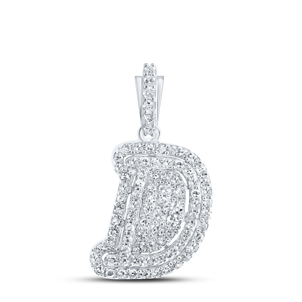 10kt White Gold Womens Round Diamond D Initial Letter Pendant 1/5 Cttw