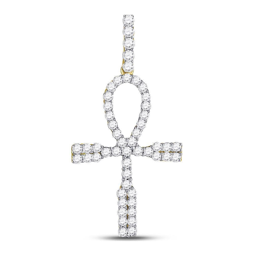 10kt Yellow Gold Mens Round Diamond Ankh Cross Charm Pendant 1 Cttw