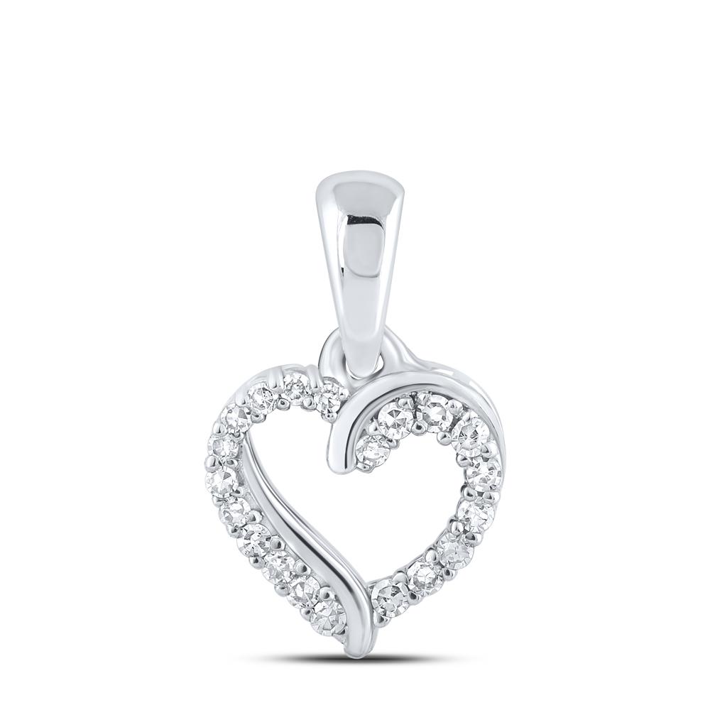 10kt White Gold Womens Round Diamond Heart Pendant 1/12 Cttw