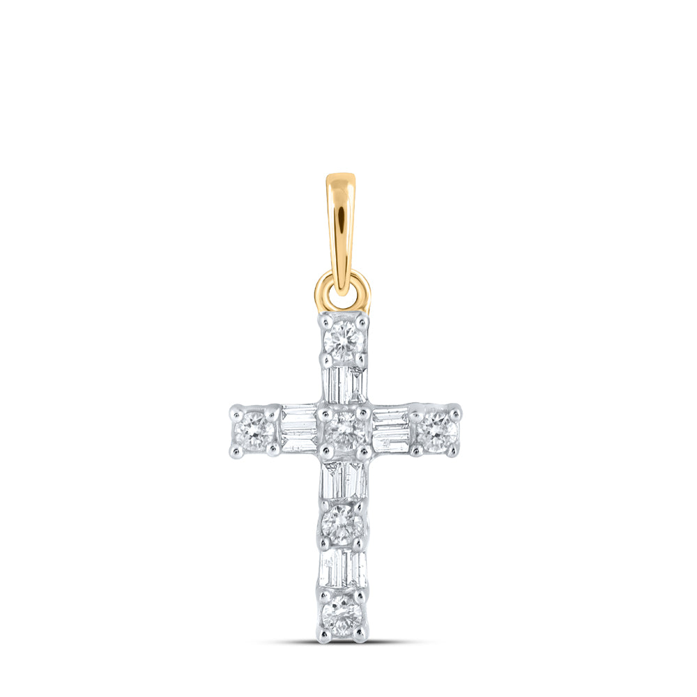 10kt Yellow Gold Womens Baguette Diamond Cross Pendant 1/6 Cttw