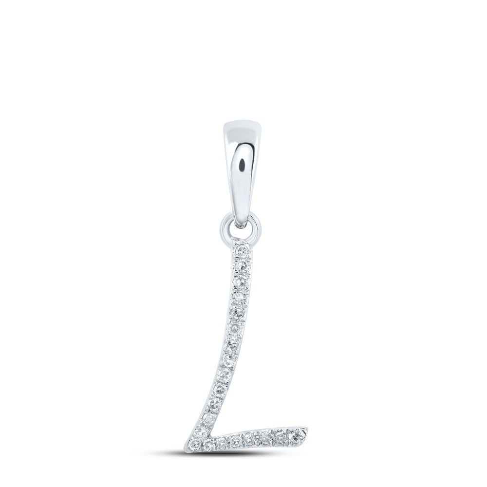 10kt White Gold Womens Round Diamond L Initial Letter Pendant 1/20 Cttw