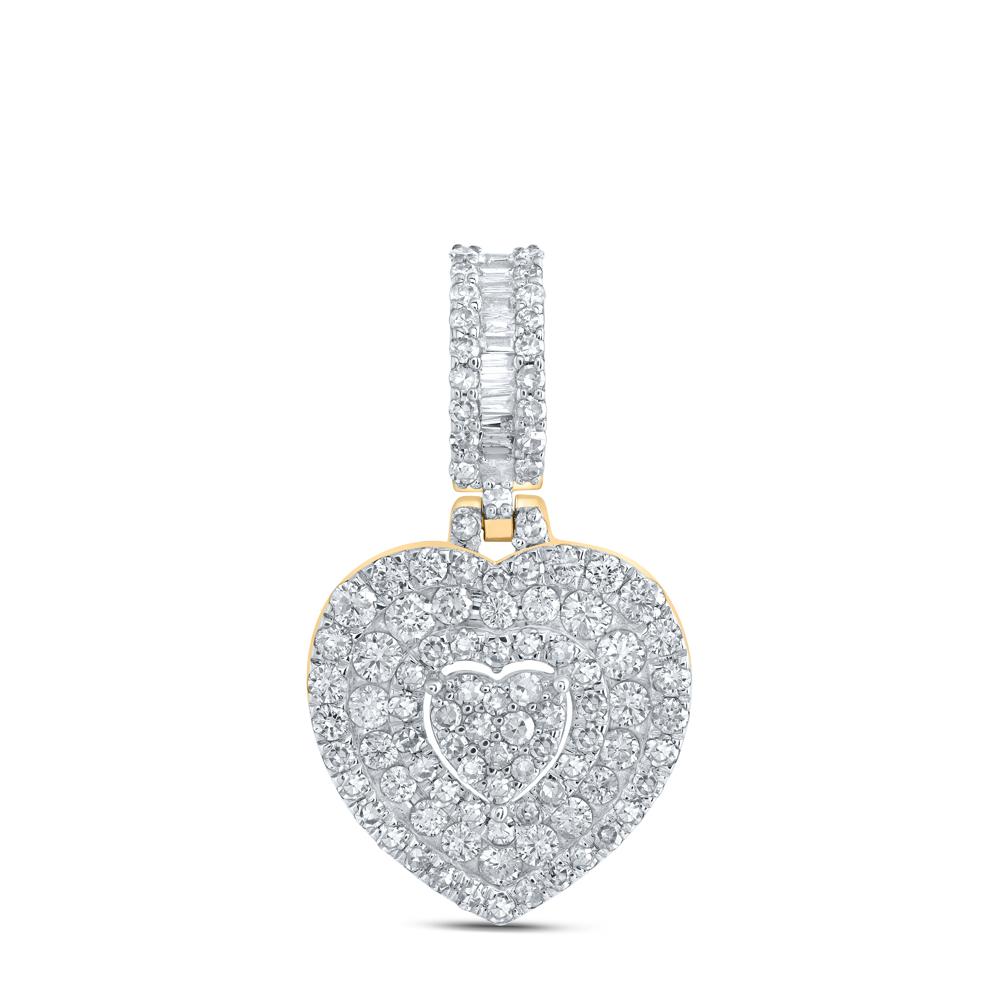 10kt Yellow Gold Womens Round Diamond Heart Pendant 1-1/5 Cttw