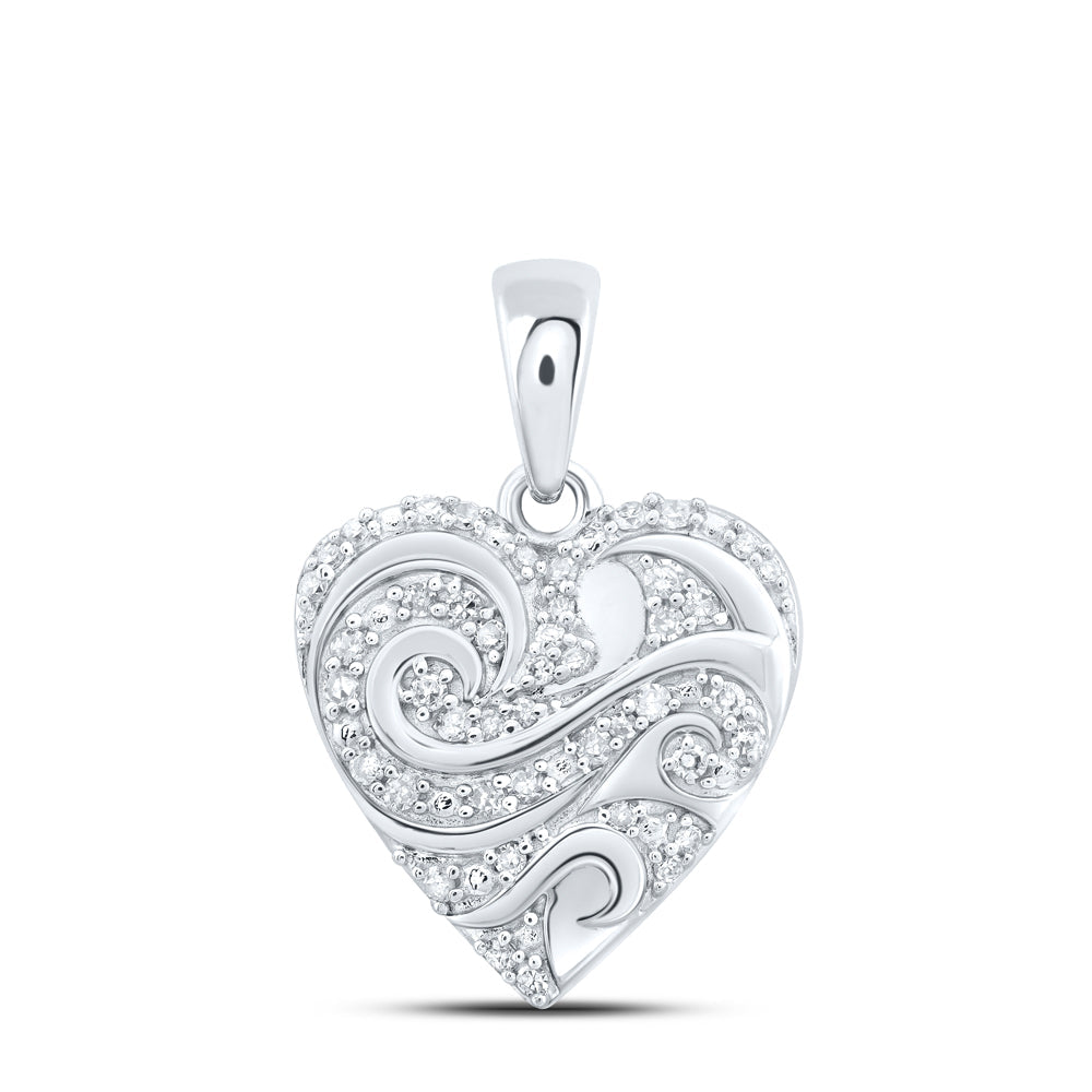 10kt White Gold Womens Round Diamond Heart Pendant 1/6 Cttw