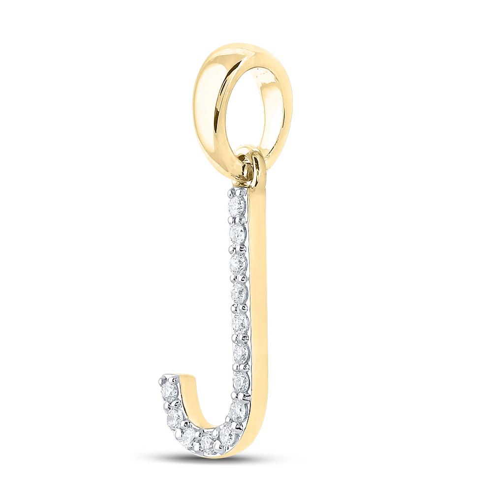 10kt Yellow Gold Womens Round Diamond J Initial Letter Pendant 1/10 Cttw