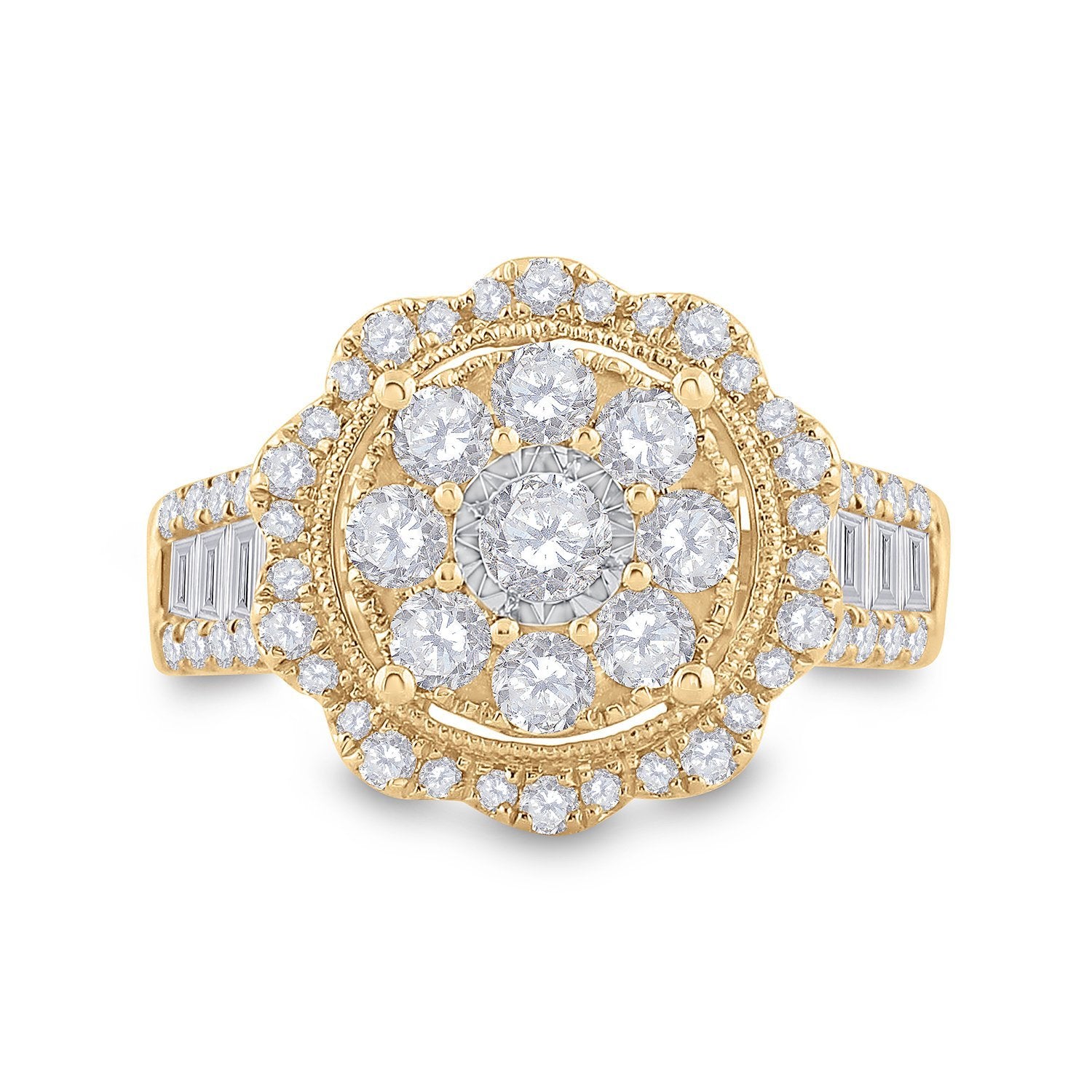 14kt Yellow Gold Womens Round Diamond Flower Cluster Ring 1-5/8 Cttw